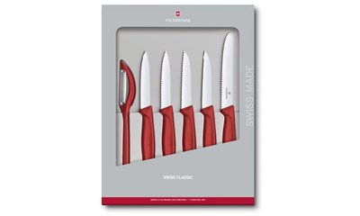 Swiss Classic Gemüsemesser-Set, 6-teilig, rot, Geschenkverpackung