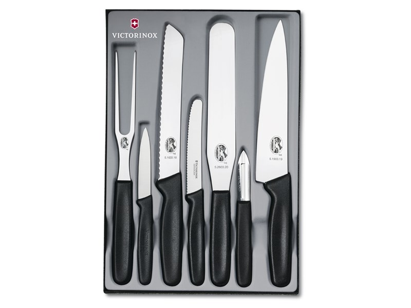 Victorinox Swiss Classic Küchengarnitur 4-teilig – In Geschenkbox, Rostfreie Klingen, Schwarze Griffe